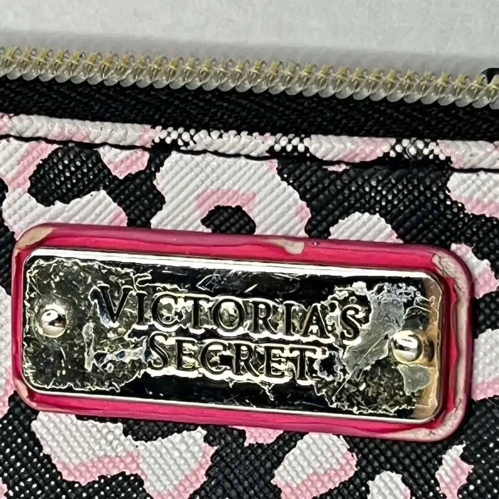 Victoria's Secret Black, White, and Pink Leopard Print Cosmetic Pouch